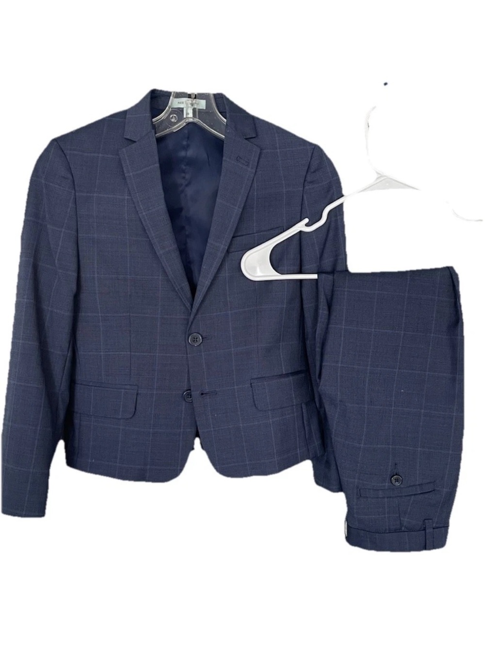 Boys Classic Club Modern Fit Suit Gray Box Pattern Sz 10 2 Button.